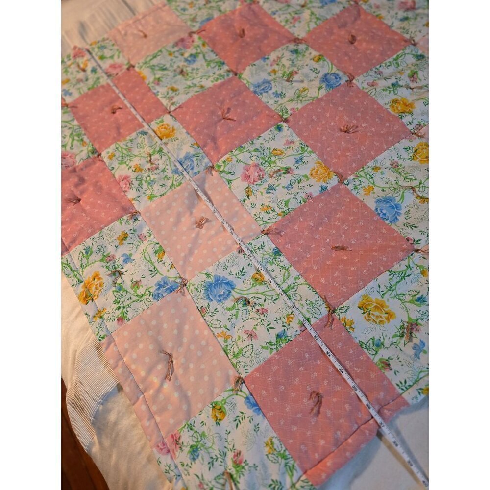 Vintage Shabby Chic Pink Cottagecore Patchwork Throw Blanket - Picture 5 of 11
